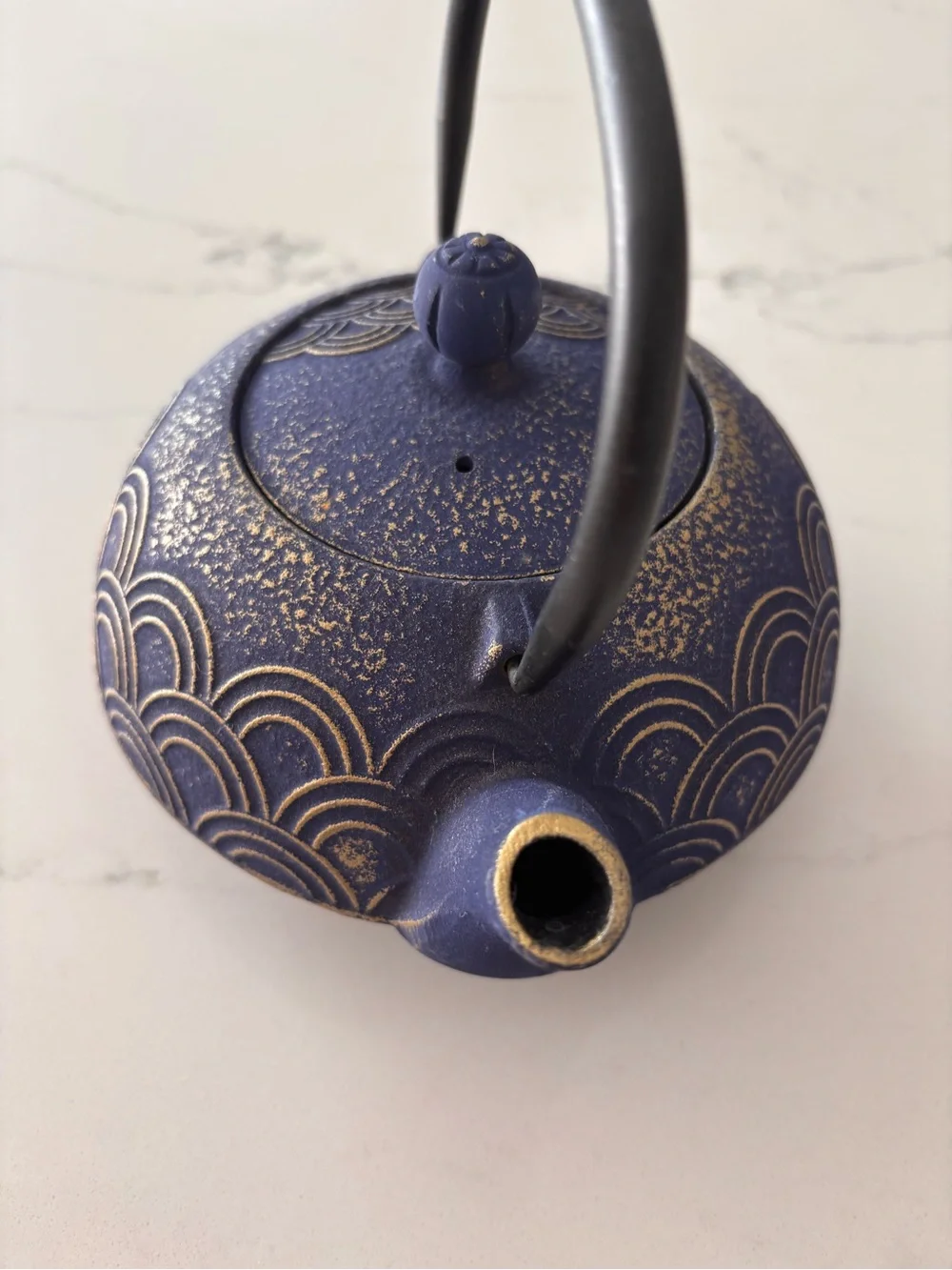 Blue Cast Iron Teapot with Gold Accent - Home Art